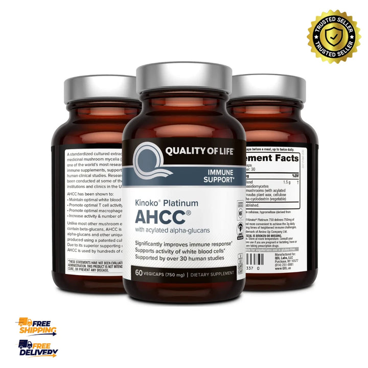 Kinoko Platinum AHCC 750mg - Immune Support Supplement- 60 Caps -Quality of Life
