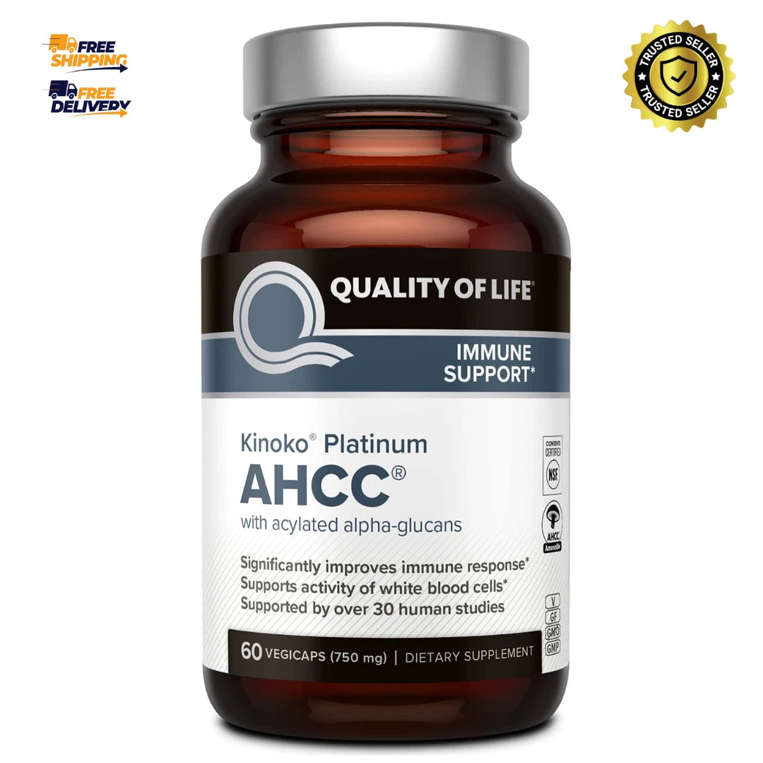 Kinoko Platinum AHCC 750mg - Immune Support Supplement- 60 Caps -Quality of Life
